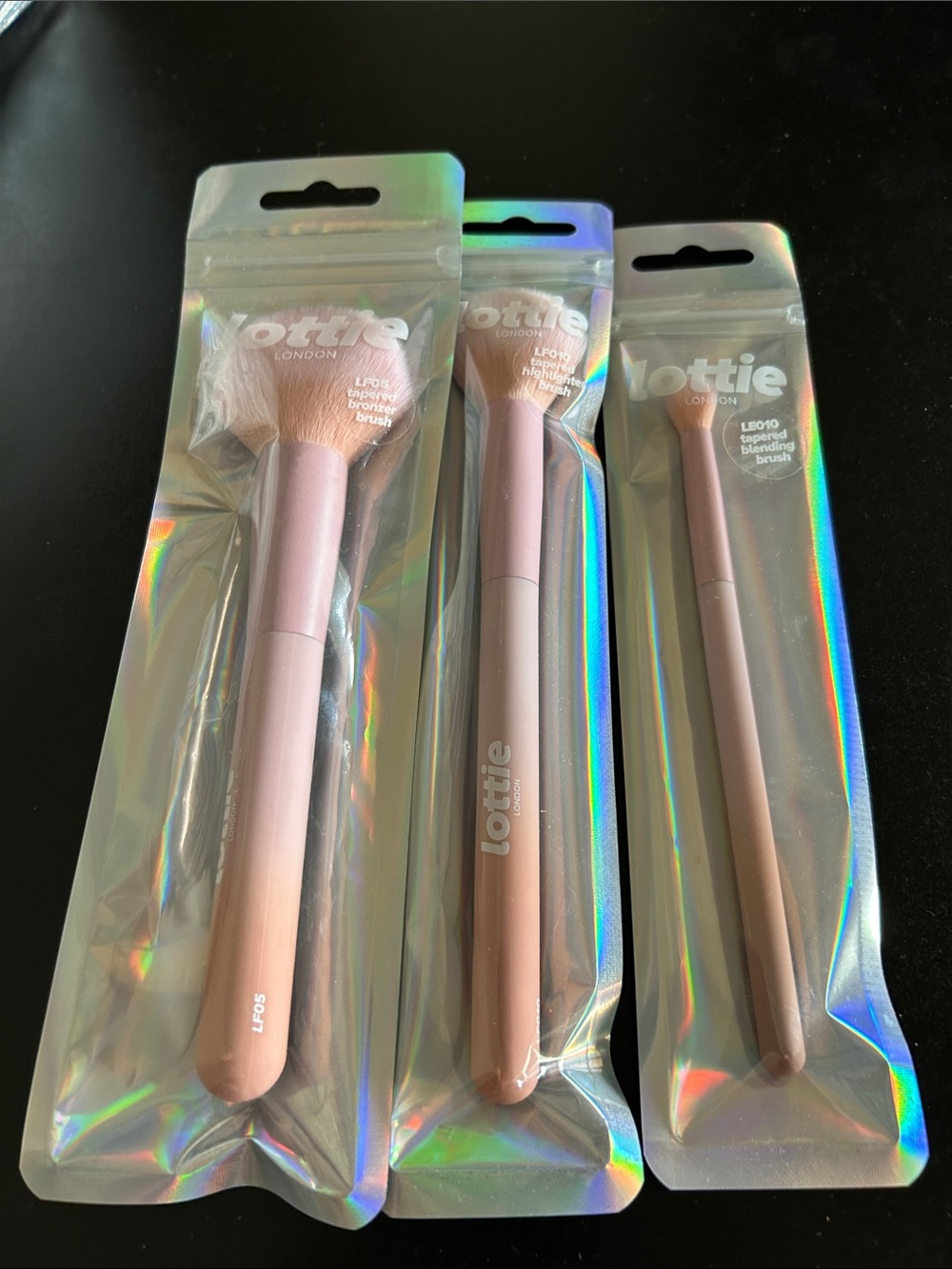 Lottie London Pink 3-Piece Makeup BRUSH SET : bronzer, highlighter, and blending